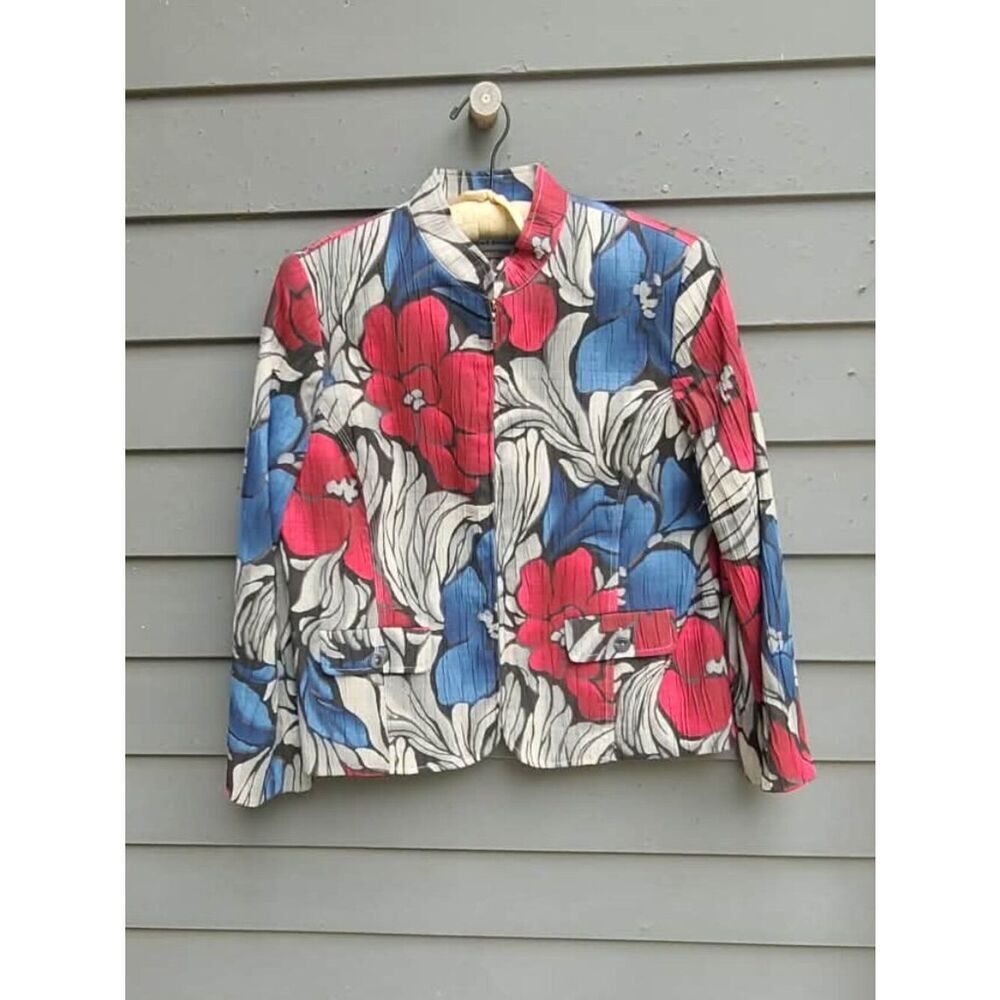 Alfred Dunner Red Blue Gray Black Floral Jacket size 14P